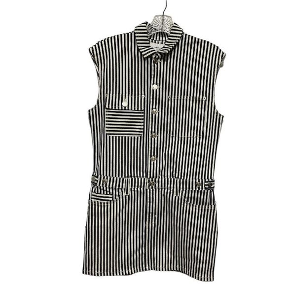 Current/Elliott Medium Black and White Striped Sleeveless Denim Mini Dress EUC - Picture 2 of 6